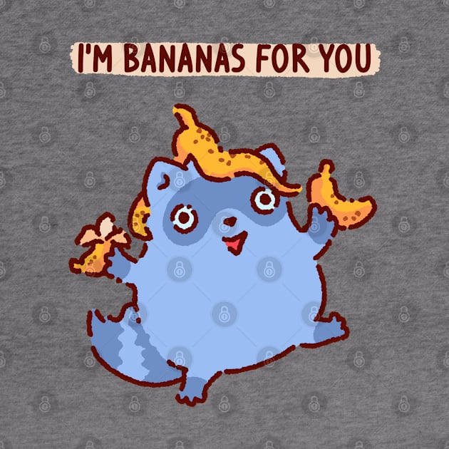 Raccoon with bananas, I'm bananas for you, crazy in love by Tinyarts